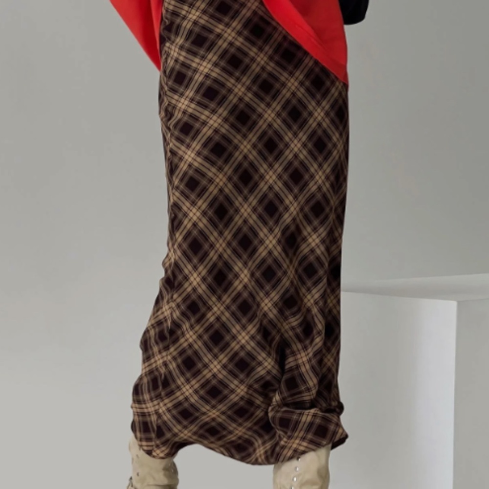 PRINCESS POLLY BROWN PLAID MIDI SKIRT